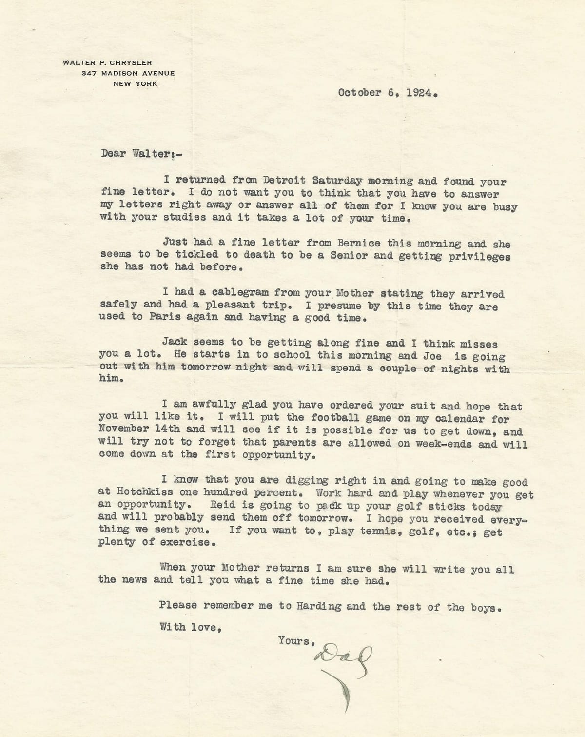 Walter Chrysler launches his brand and guides his son